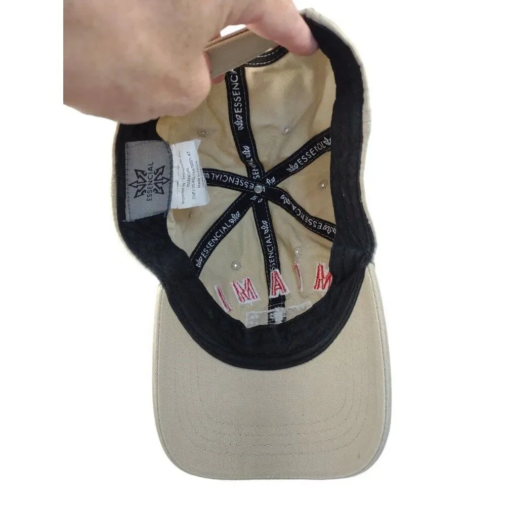 Miami South Beach American Flag Baseball Hat Embroidered Adjustable Khaki RARE!!